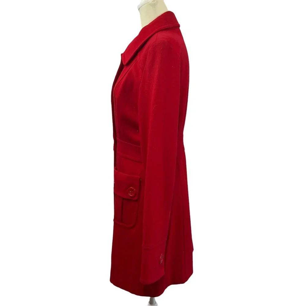 Gorgeous Tulle Bright Red Wool Blend Coat with Red & White Print Lining … - Picture 4 of 9